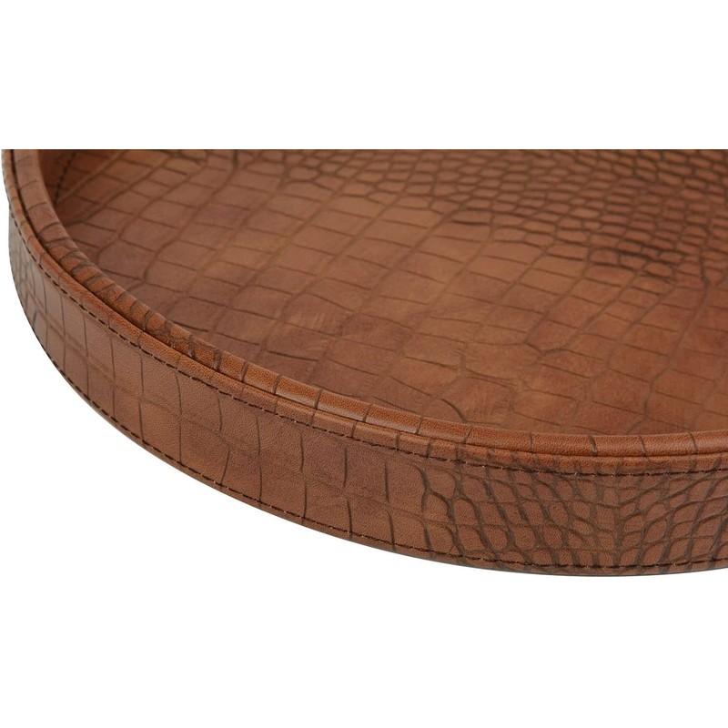 HofferRuffer Faux Leather Round Serving Tray, Vegan Croco Leather Decorative
