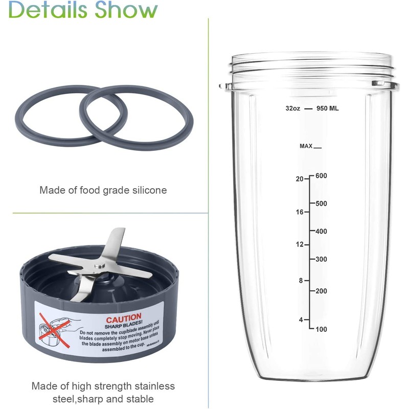 New Blender Cup and Blade Replacement Parts 32oz Cup and