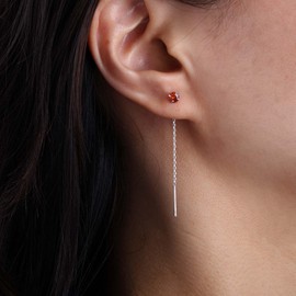 Inateannal Ruby Threader Chain Earrings Long Tassel Threader Earrings Cubic Zirconia Threader Earrings Red Crystal Drop Earrings Silver Bar Threader Chain Earrings Jewellery for Women and Women, Zinc,