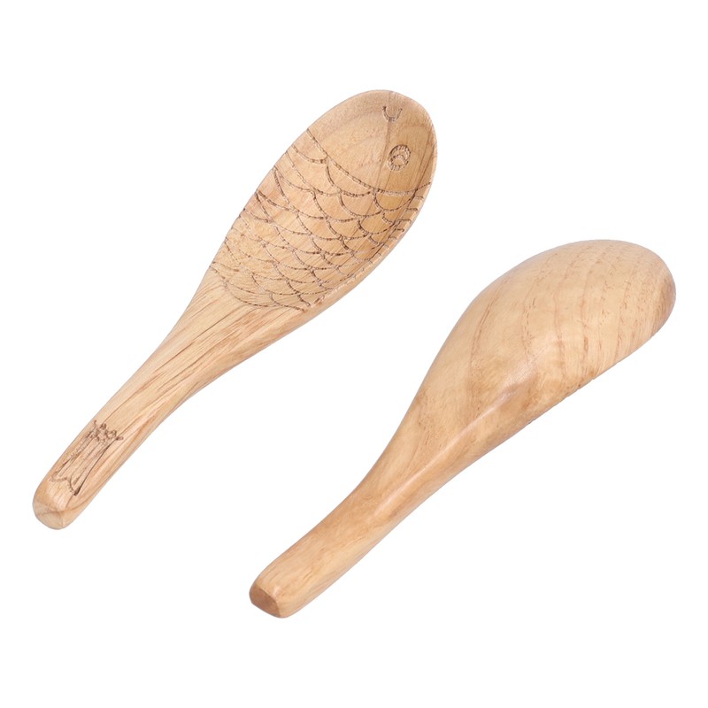 5Pcs Soup Spoon Fish Shaped Carved Wooden Rice Spoon Kitchen