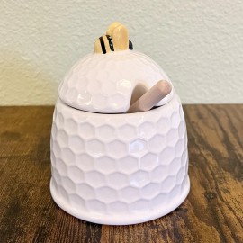 Newclassic Ceramic Honey Pot 4” With Wooden Dipper - Honeycomb Beehive *New*