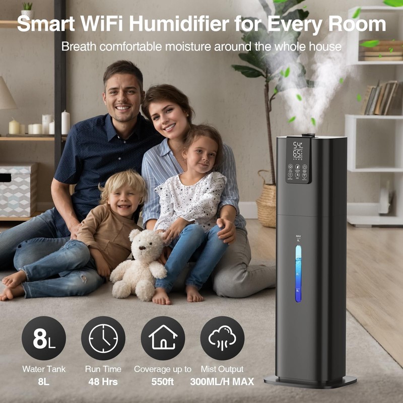 Honovos Smart Humidifiers Large Room Bedroom Home, 2.11Gal(8L) Quiet Top