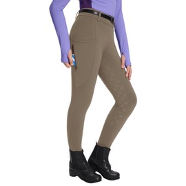 baleaf Girls Riding Pants, Fleece Winter Breeches Full Seat Silicone Kids Horseback Equestrian Zipper Pocket Tight Brown XS