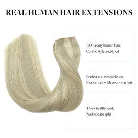 DOORES Hair Extensions Human Hair, Ash Blonde Highlighted Platinum Blonde 110g 20 Inch Wire Hair Extensions Secret Fish Extensions