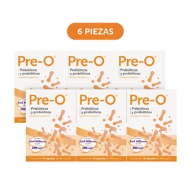 Bomuca - Pre-O 15 Cápsulas, 6 piezas, Probióticos y Prebióticos, 5,000 millones de UFC, Tecnología DRCaps, Mejor Digestión y Absorción de Nutrientes