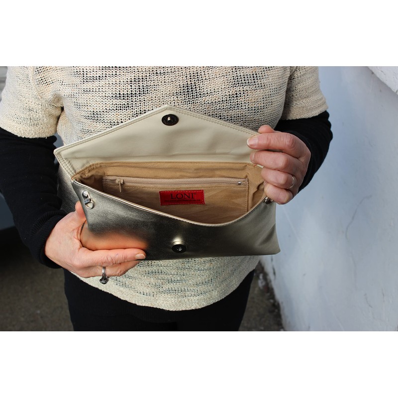 LONI Neat Envelope Metallic Clutch Shoulder Bag