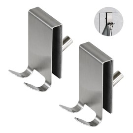 YoHyien 2 Pcs Shower Glass Door Hooks, Double Sided Shower Towel Hooks with EVA Pad, Stainless Steel Over Shower Door Hooks for Bathroom 0.2-0.4 in Thick Frameless Glass Shower Door (Silver)
