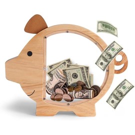 Wooden and Acrylic Piggy Bank - Double-Sided Transparent Acrylic Cute Money Savings Box for  - Ideal Birthday for Boys and Girls - Encourage Saving and Financial Challenge - Color: Single Acrylic