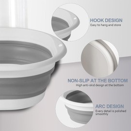 ZKGYUS Foldable Sink, Portable Dish Tray, Multi-Purpose Portable Washing Bowl, Odourless BPA-Free Washing Tub, Space-Saving Foldable Bowl for Camping and Kitchen, 23 x 25 cm (Grey)