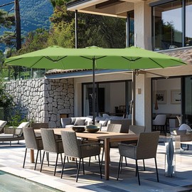 GREEN PARTY 15 ft Rectangle Patio Umbrella with Base Included, Double-Sided Table Umbrella with Crank, Large Outdoor Umbrellas for Patio Poolside Garden Backyard, Lime Green