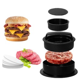 Hamburger Press Patty Maker,Stuffed Burger Mold,3 in1 Beef Burger Patty Maker,Burger Shaper for Kitchen Potluck, Sliders, Outdoor Grilling, Kitchen Grilling Tools Grilling (100 Wax Papers)