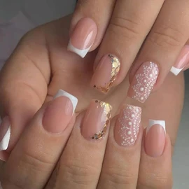 Resweky Mittlere Quadrat Gefälschte Nägel Lila Rosa Glänzend Falsche Nägel Französisch Herz Druck auf Nägel Volle Abdeckung Acryl Nägel für Frauen Mädchen…