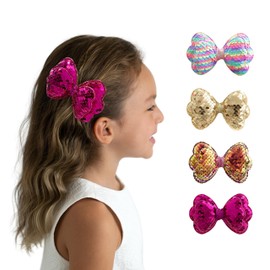 Summer Crystal Sparkling Sequins 3D Butterfly Bow Hair Clip For Girls - Stylish Hair Accessories for Everyday, Birthday and Parties (4Pcs GMMP)
