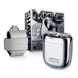 yoose Mini Shaver, Portable Alloy Electric Shavers for Men, Cordless Rechargeable Travel Shaver, Dry Shave, IPX7 Waterproof, Battery Indicator, Travel Lock, Electric Razor with Travel Case - Color: Silver