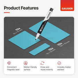 GAUDER Magnetic Dry Erase Labels | Magnetic Labels to Write on | Dry Erase Magnets for Classroom, Whiteboard & Blackboard
