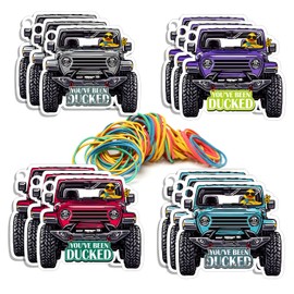 You've Been Ducked Game Card，Ducking Game Card for Jep,or SUV, Duck Tags, Rubber Duck for Tags, 4 Color Car Design, with Round Hole and Rubber Bands 50Pack (4 Color)