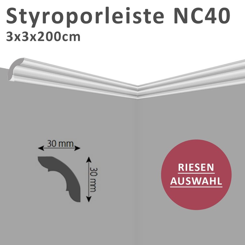 NC40 Ceiling Moulding Polystyrene XPS Stucco Moulding Cornice Strip, White,