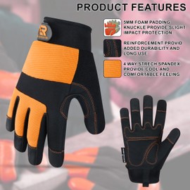 Arsh Utility Work Gloves Touch screen, Mechanic & Thorn-Proof Gardening gloves with 4mm foam padding for Men and Women. (Orange, X-Large)