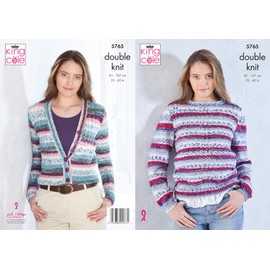 King Cole Ladies Double Knit DK Knitting Pattern Lace Sweater & V Neck Cardigan (5765)