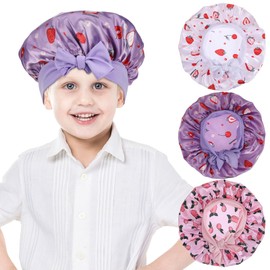 3 Pcs Shower Caps, Kids Bonnets for Girls, Double Layer Satin Bonnet for Sleeping Kid, Silk Bonnet for Kids Braids Long Hair, Shower Caps(Pink)