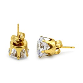 BEBERLINI Stud Cubic Zirconia 14K Gold Earrings Round Shiny Sparkle Unisex Ear Piercing Stainless Steel Fashion Jewelry For Men And Women 9 mm