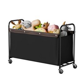 StorageWorks Toy Chest Storage with Wheels, Extra Large Kids Toy Box, Toy Storage Organizer, Metal Toybox for Bedroom, Living Room Area, Kids Room, 135L, Black
