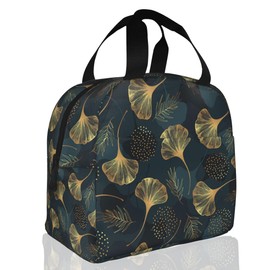 Golden Gingko Leaf Leaves Insulated Lunch Bag Reusable Lunch Box Women Men,Cooler Thermal Meal Tote for Kids School Student Picnic Office Work