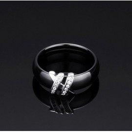 HIJONES Women's Ceramic Ring with Cubic Zirconia Wedding Band, Ceramic, Cubic Zirconia