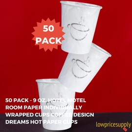 LPS Lowpricesupply 50 PACK - 9 oz. Hotel Motel Room Paper Individually Wrapped Cups Coffee Design Dreams Hot Paper Cups