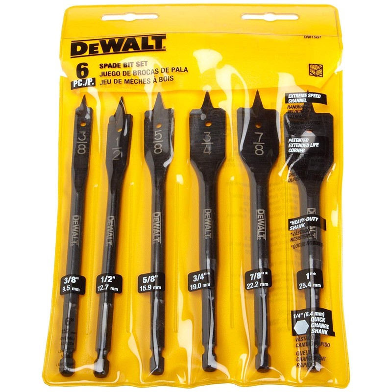 DW1587 6 Bit 3/8-Inch to 1-Inch Spade Drill Bit Assortment