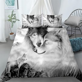 CIUNVXD 3D Wolf Theme Pattern Duvet Cover, 3D Realistic Animal Wolf Motif Bedding Set, Wolf Motif Print Design Bedding for Boys, Girls, Children (A, 135 x 200 cm)