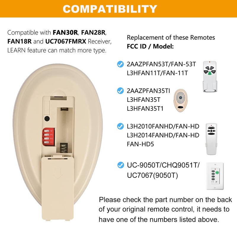 FAN35T Ceiling Fan Remote Control Replacement for Allen+Roth, Kichler, 3-Speed,