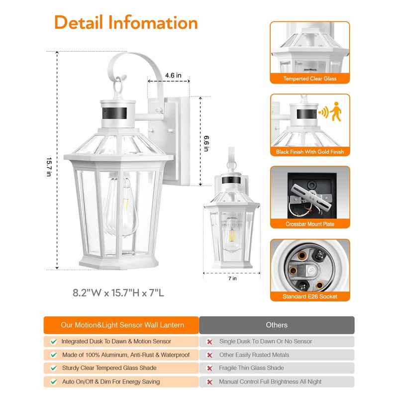 VIANIS Outdoor Wall Lantern with Motion Sensor, Dusk to Dawn