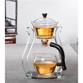 RORA Glass Teapot Set Semi Automatic Drip Rotating with Infuser Lazy Kungfu Tea pot Set (Crystal)
