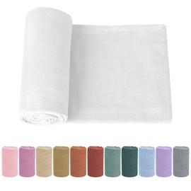Organic Cotton Newborn Baby Swaddle Blanket Unisex Swaddle Wrap Soft Silky Muslin Swaddle Blankets Neutral Receiving Blanket for Newborn Boys and Girls Large 47 x 47 inches(120x120cm) (White)
