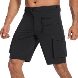 Hiauspor Men's Mountain Bike Shorts Stretch Cycling Quick Dry Hiking Cargo Shorts for Work Golf Fishing Tactical (Black XL)