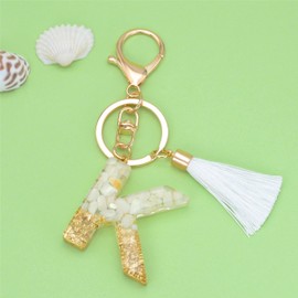 Suweibuke Cute Beige Key Chains for Women Girls, Initial Letter Keychains with White Tassel, Charms for Key Handbags Backpacks (K)