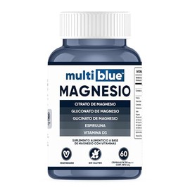 MULTIBLUE Magnesio Triple - 60 capsulas | Magnesio Complex con Citrato de Magnesio, Gluconato y Glicinato de Magnesio | Magnesio Glicinato con Espirulina y Vitamina D3 | Capsulas de 700mg Sin Gluten