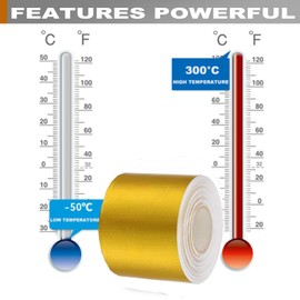 DEGEOBERLIN 2 Rolls High-Temp Heat Shield Tape Reflective Adhesive Backed Roll Thermal Barrier Foil Tape Self-Adhesive Heat Resistant Tape Cool Tapes for Hose and Auto (Gold, 2 Inch x 16 ft)