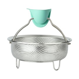 ICEICE Stainless Steel Vegetable Steamer Basket for Pot - Dumpling Steamer for Cooking - Versatile Rice Washer & Broccoli Steamer & Food Steamer for Vegetables - Essential Kitchen (Silvery, Medium)