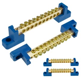 BaYiToo 4 Pcs Ground Bus Bar Terminal Block, 10 Positions Brass Wire Screw Terminal Block for Power Distribution Cabinet Lighting Box (Blue)