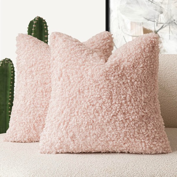 Foindtower 2 Pieces 20x20 Inch Light Pink, Faux Fur Throw