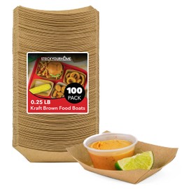 [100 Pack] Mini Disposable Brown Kraft Paper Food Trays, 0.25-Lb Concession Tray, Serving Boats for Party Snacks, Taco Bar, Seafood, Nachos Plates, Quarter-Pound