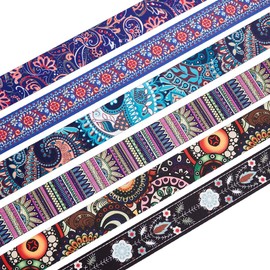 SUPERFINDINGS 6 Styles 2 Yards Polyester Jacquard Tape Ethnic Style Double-Sided Floral Fabric Trim Thick Tyrolean Tape for Sewing Bag Straps Belts 38 mm Wide