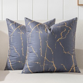 Jayusaror Cushion Cover, 40 x 40 cm, Grey and Gold Spring Sofa Cushion, Soft Velvet Cushion Covers, Marble Decorative Cushion, Washable Cushion, Couch Cushion Covers, Decorative Cushion Cover for