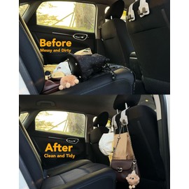 AMADAW 2PCS Car Seat Back Storage Hook for Headrest [No More Mess] [110lb Strong Load-bearing] [Hidden Double Hook Design] Hands-free for Bags, Car Interior Storage Accessories Suede, Black