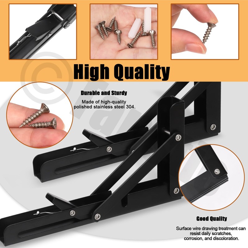 Tanstic 2 Pack 8 Inch Folding Shelf Brackets, Heavy Duty