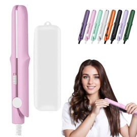 Omaky Upgraded 2-in-1 Mini Curling Wand Flat Iron Hair Straightener,Mini Dual Purpose Curling Flat Iron, Long-Lasting Portable Travel Curling Wand for Women Girls Short Hair, All Hair Types(Pink)