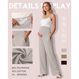 Sweetyweee 3 Pack Women's Maternity Pants Over The Belly Pregnancy Pants Stretchy Loose Wide Leg Lounge Pajama with Pockets(Dark Brown, Light Coffee, Gray Apricot,Small)