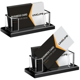 Uniclife 2 Pack Acrylic Business Card Holder for Desk 1 Slot Clear Horizontal Business Card Stand for Men & Women Desktop Name Card Display Stand Card Organizer for Office Exhibition, 60 Card Capacity